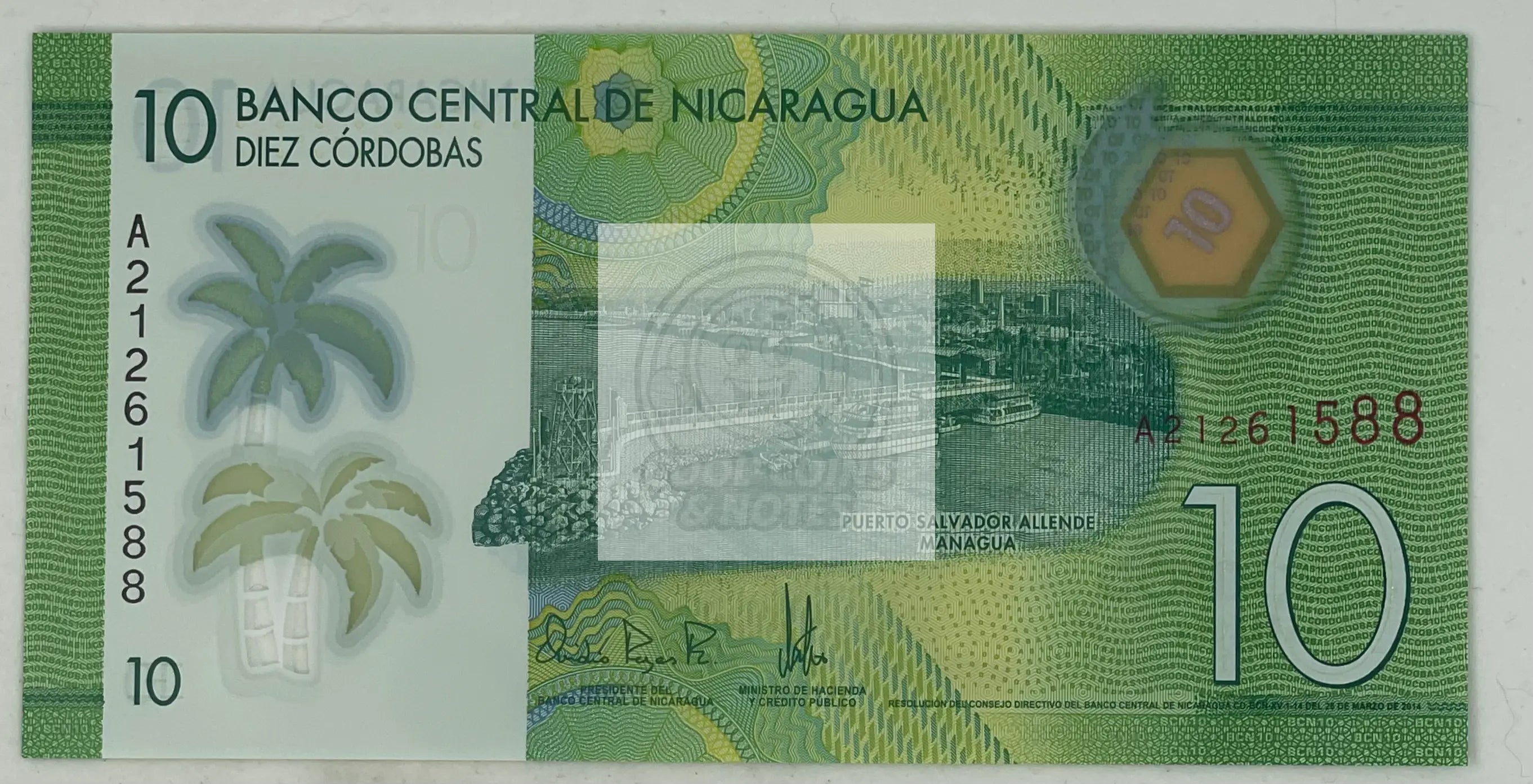 2014 Nicaragua 10 Cordobas P-209a.1 UNC Polymer World Banknote - Cool Coins & Notes