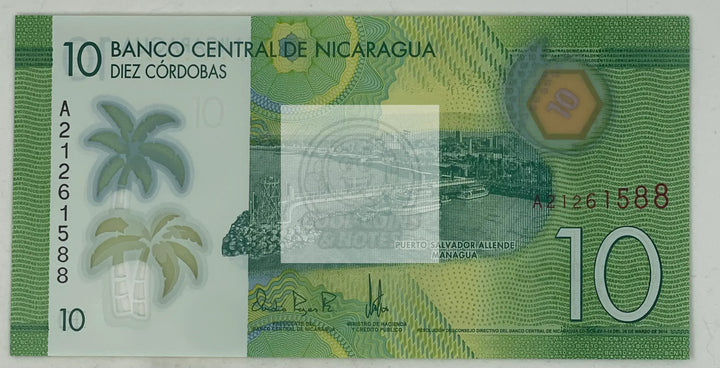 2014 Nicaragua 10 Cordobas P-209a.1 UNC Polymer World Banknote - Cool Coins & Notes