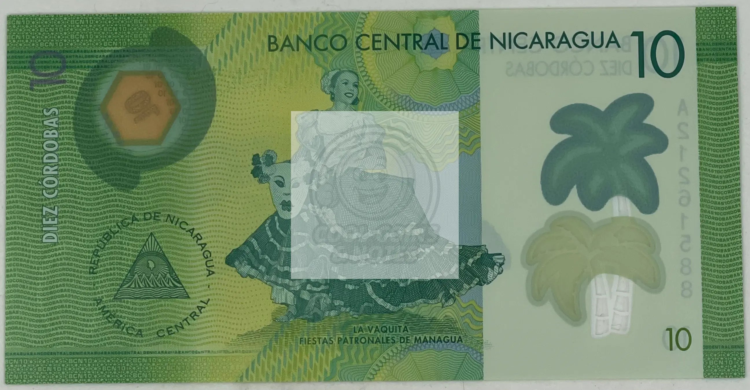 2014 Nicaragua 10 Cordobas P-209a.1 UNC Polymer World Banknote - Cool Coins & Notes