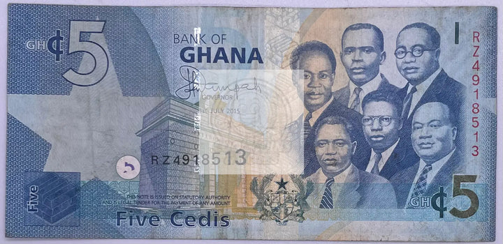 2015 Ghana 5 Cedis P38f Banknote - Cool Coins & Notes
