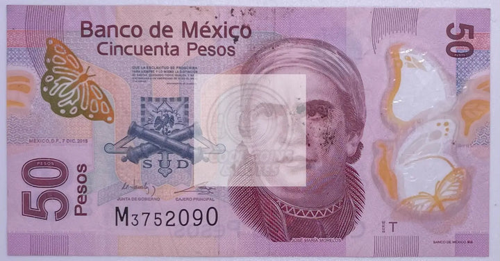 2015 Mexico 50 Pesos P-123 Polymer, UNC World Banknote - Cool Coins & Notes