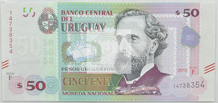 2015 Uruguay 50 Pesos P-94 UNC banknote front and back view