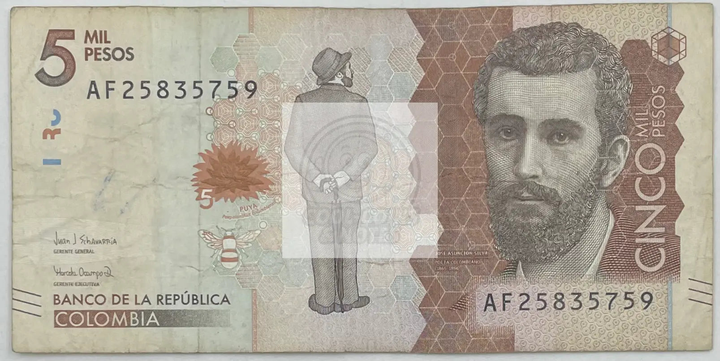 2016 Columbia 5,000 Pesos P-459b banknote front view
