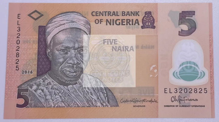 2016 Nigeria 5 Naira Polymer P-38g UNC Banknote - Cool Coins & Notes