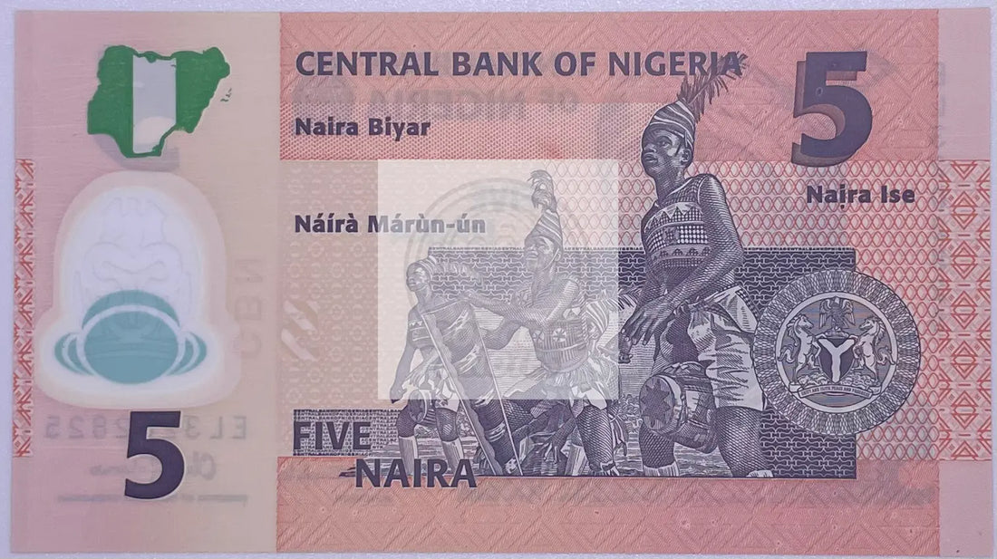 2016 Nigeria 5 Naira Polymer P-38g UNC Banknote - Cool Coins & Notes