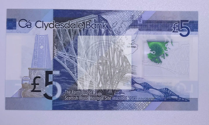 2016 Scotland 5 Pounds Sterling Polymer P-229 UNC Banknote - Cool Coins & Notes