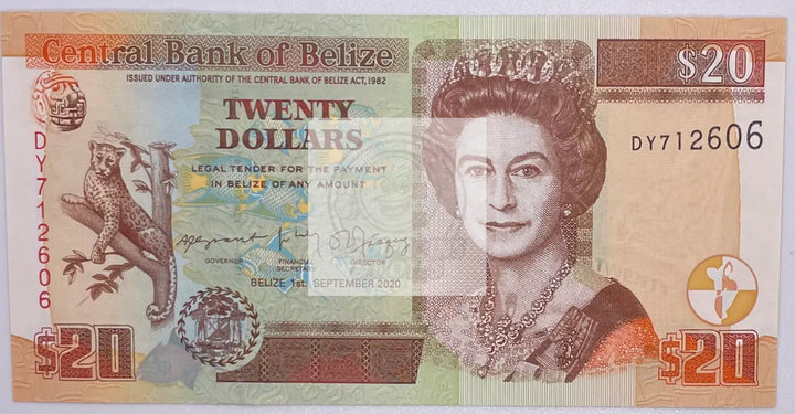 2020 Belize $20 P-69 UNC Banknote - Cool Coins & Notes