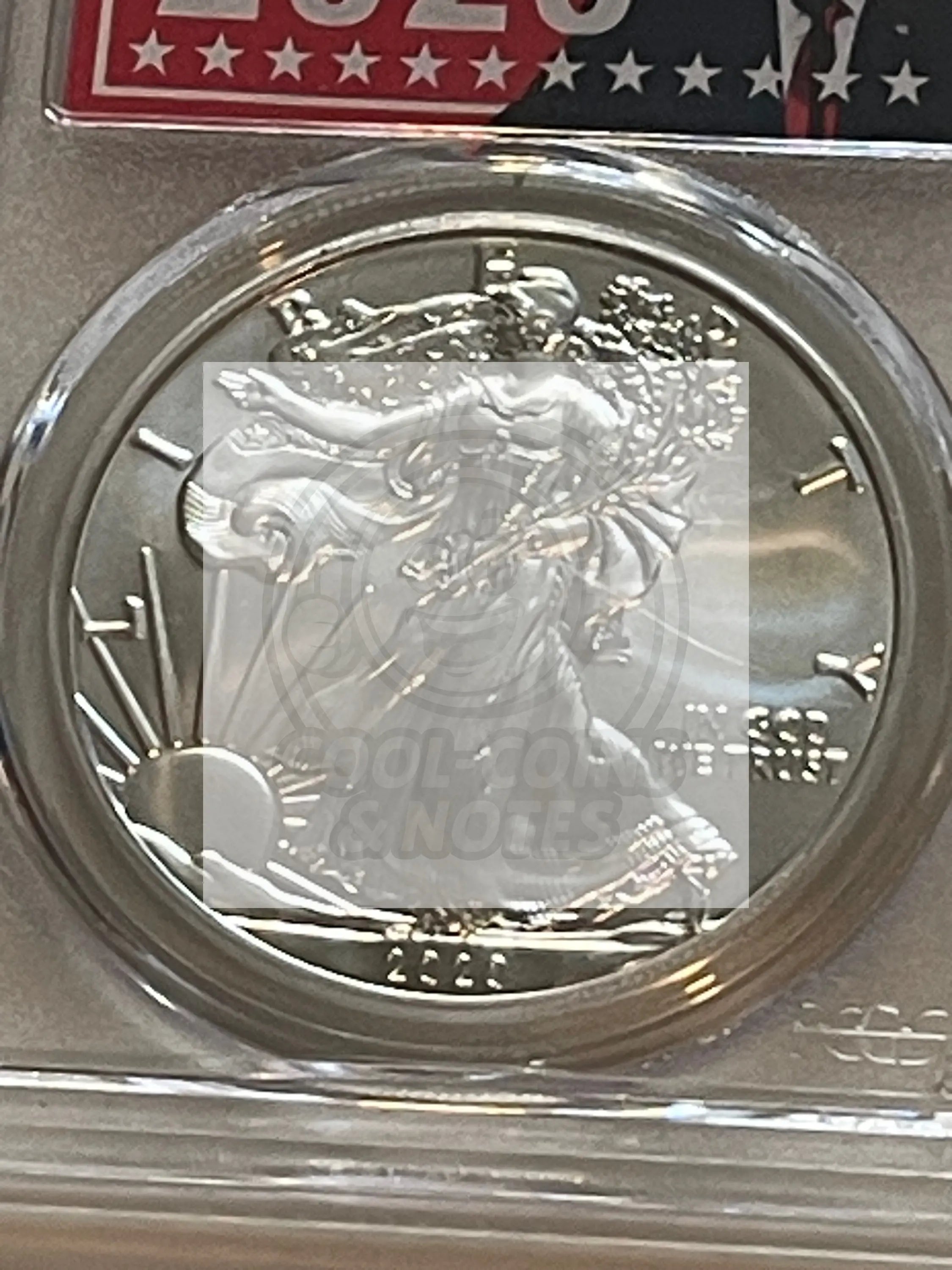 2020 Donald J Trump Label MS 70 Silver Eagle 1rst Strike 45th President PCGS - Cool Coins & Notes