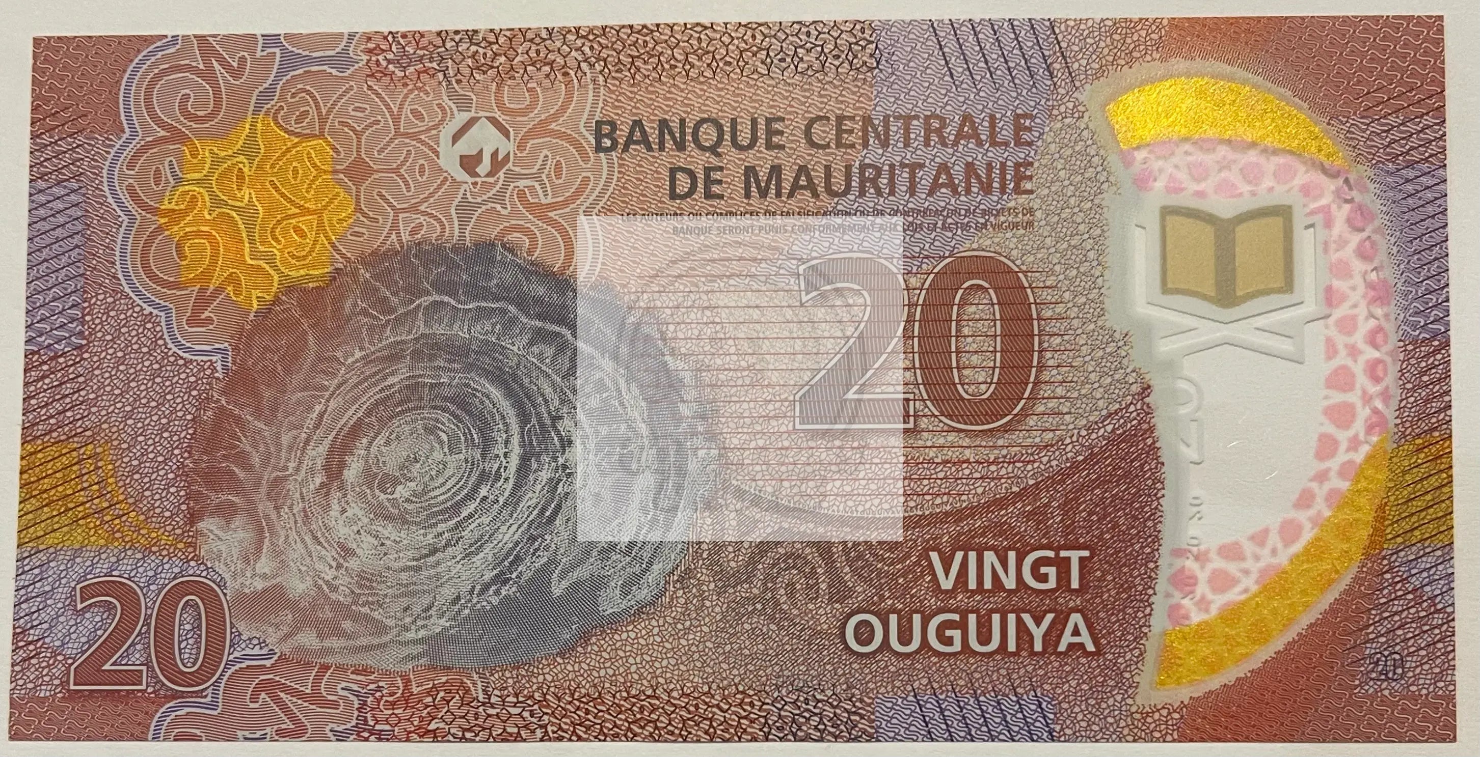 2020 Mauritania 20 Ouguiya P-A22 UNC Polymer World Banknote - Cool Coins & Notes