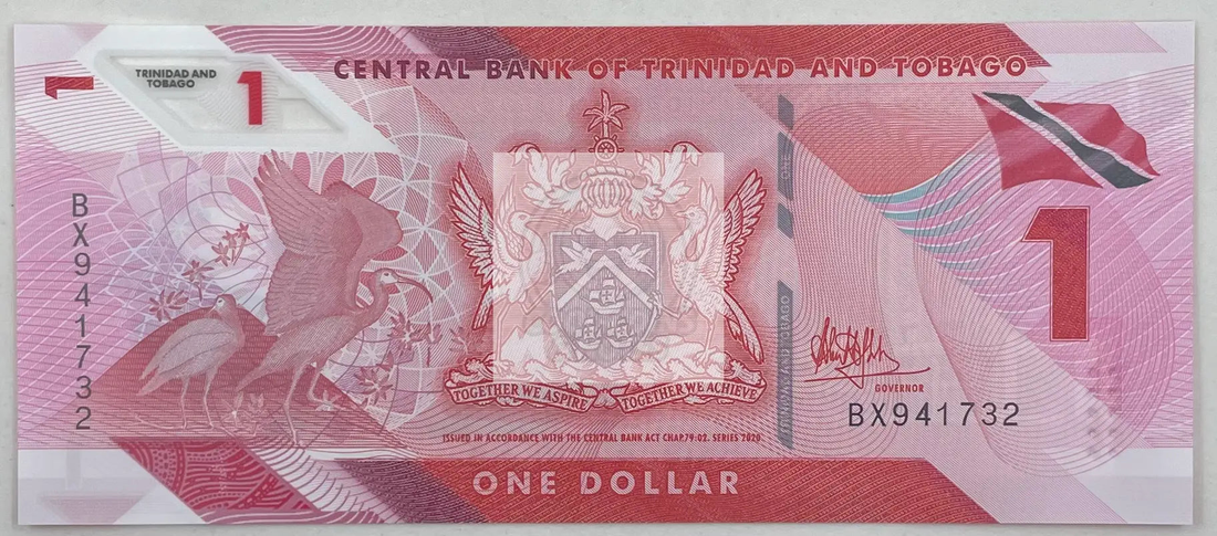 2020 Trinidad and Tobago 5 Dollars polymer banknote UNC with Kamla Persad-Bissessar portrait and Red House illustration