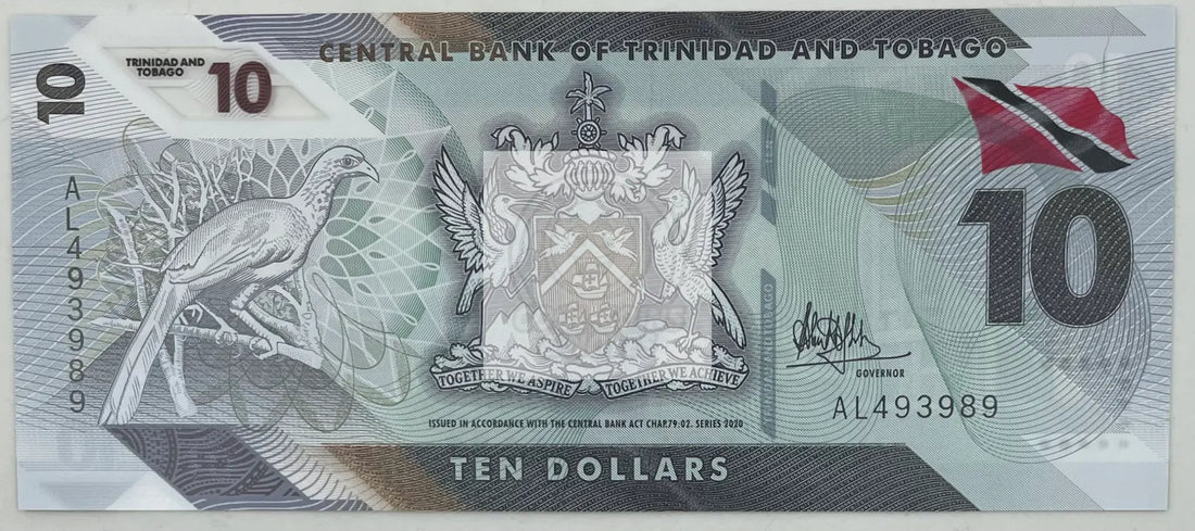 2020 Trinidad and Tobago $10 Polymer UNC Banknote - Cool Coins & Notes