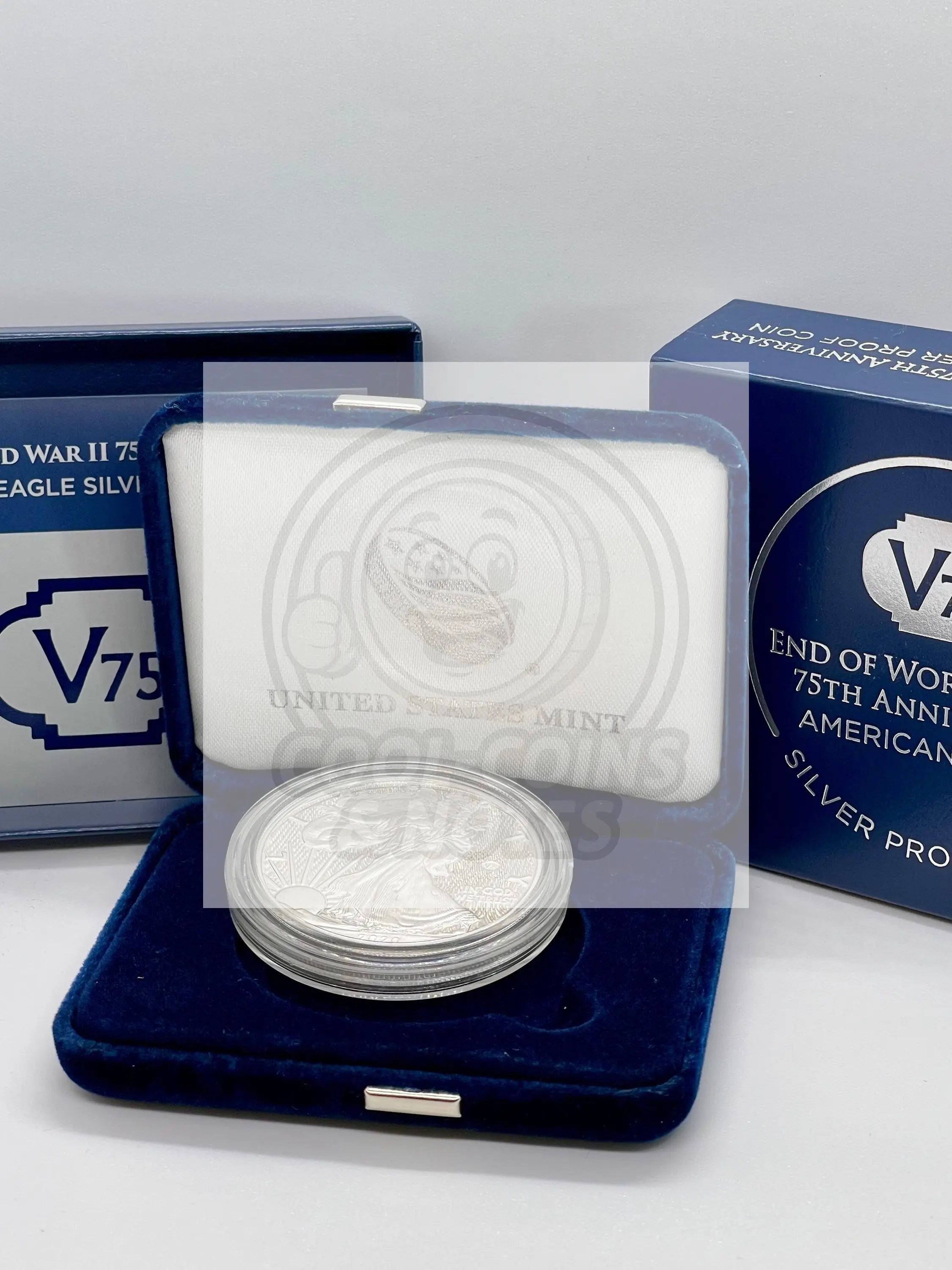 2020 W PROOF SILVER EAGLE WORLD WAR II V75 PRIVY IN OGP 75,000 MINTED SM106 - Cool Coins & Notes