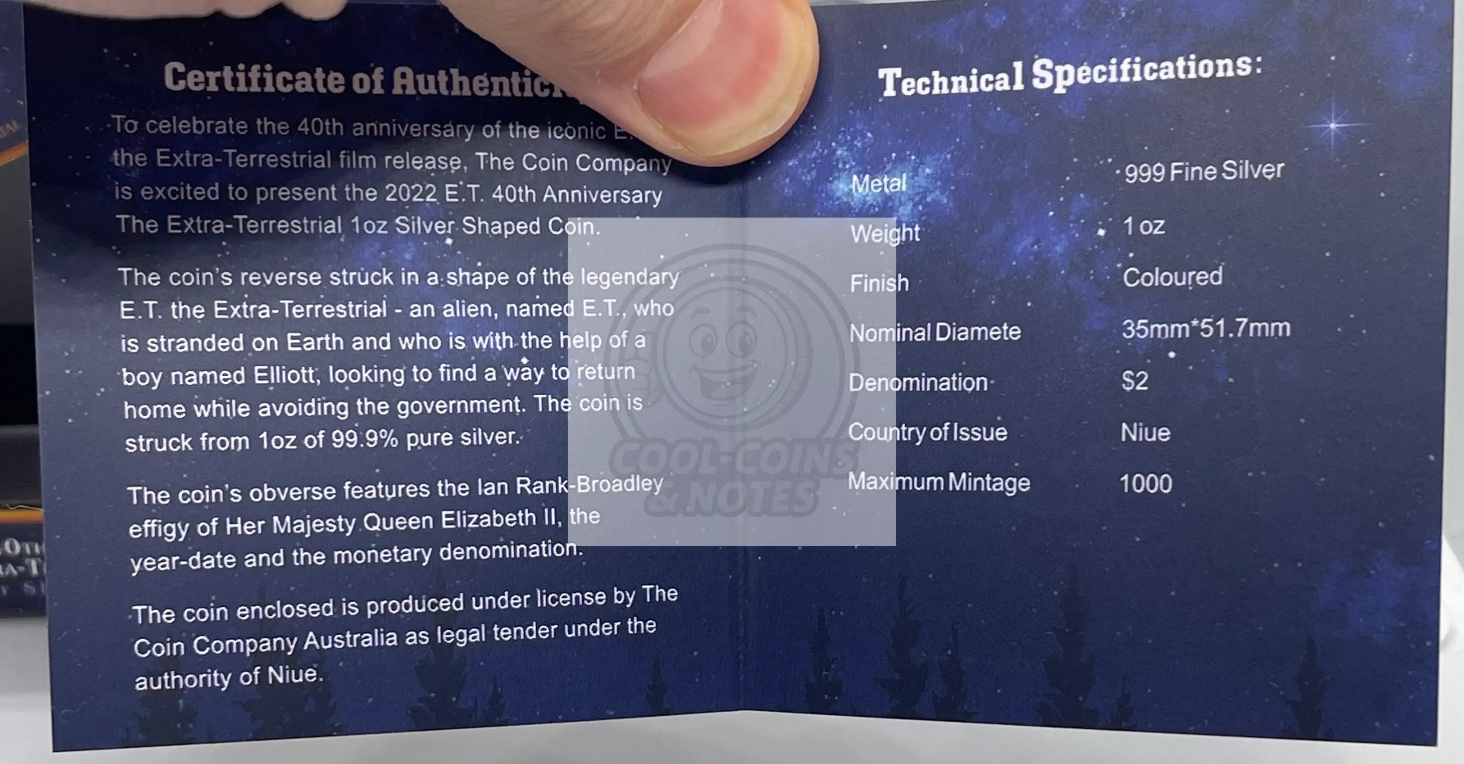 2022 Niue 1 oz Ag $2 E.T. The Extraterrestrial Shaped Coin UNC - Cool Coins & Notes