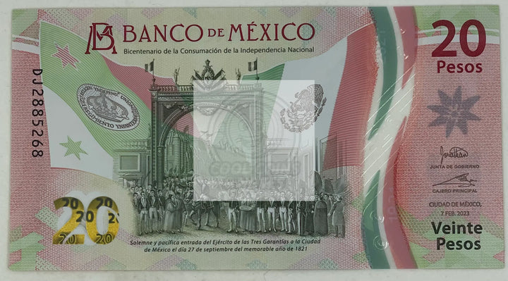 2023 Mexico 20 Pesos P-132j.5 UNC Polymer World Banknote - Cool Coins & Notes