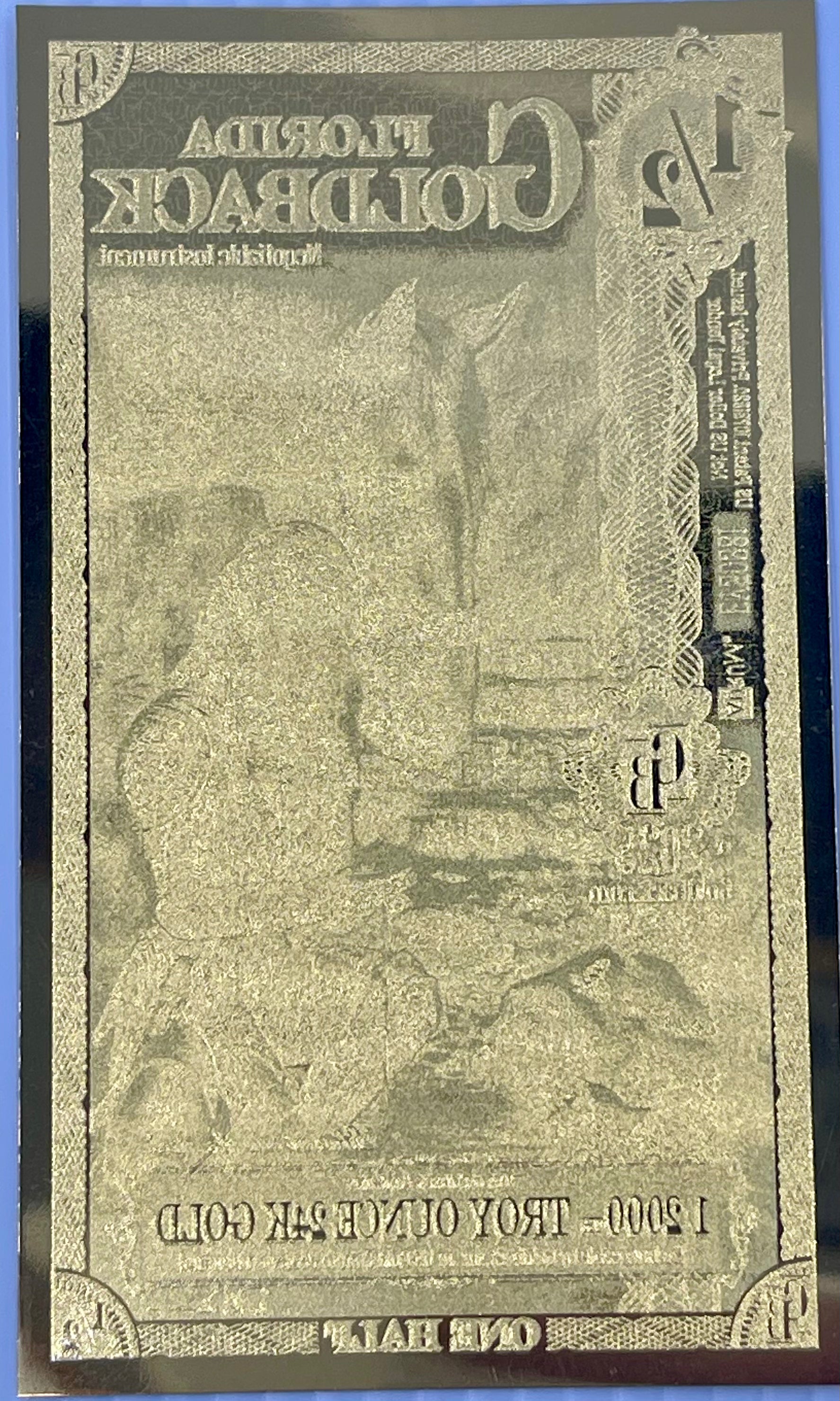 2025 1/2 Florida Goldback 24KT .999 Gold Foil Note 1/2000th oz UNC Banknote - Cool Coins & Notes