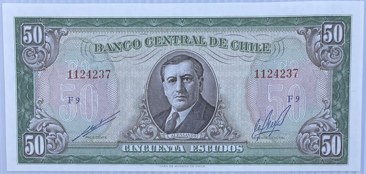 1962 Chili 50 Escudos P-109 UNC World Banknote