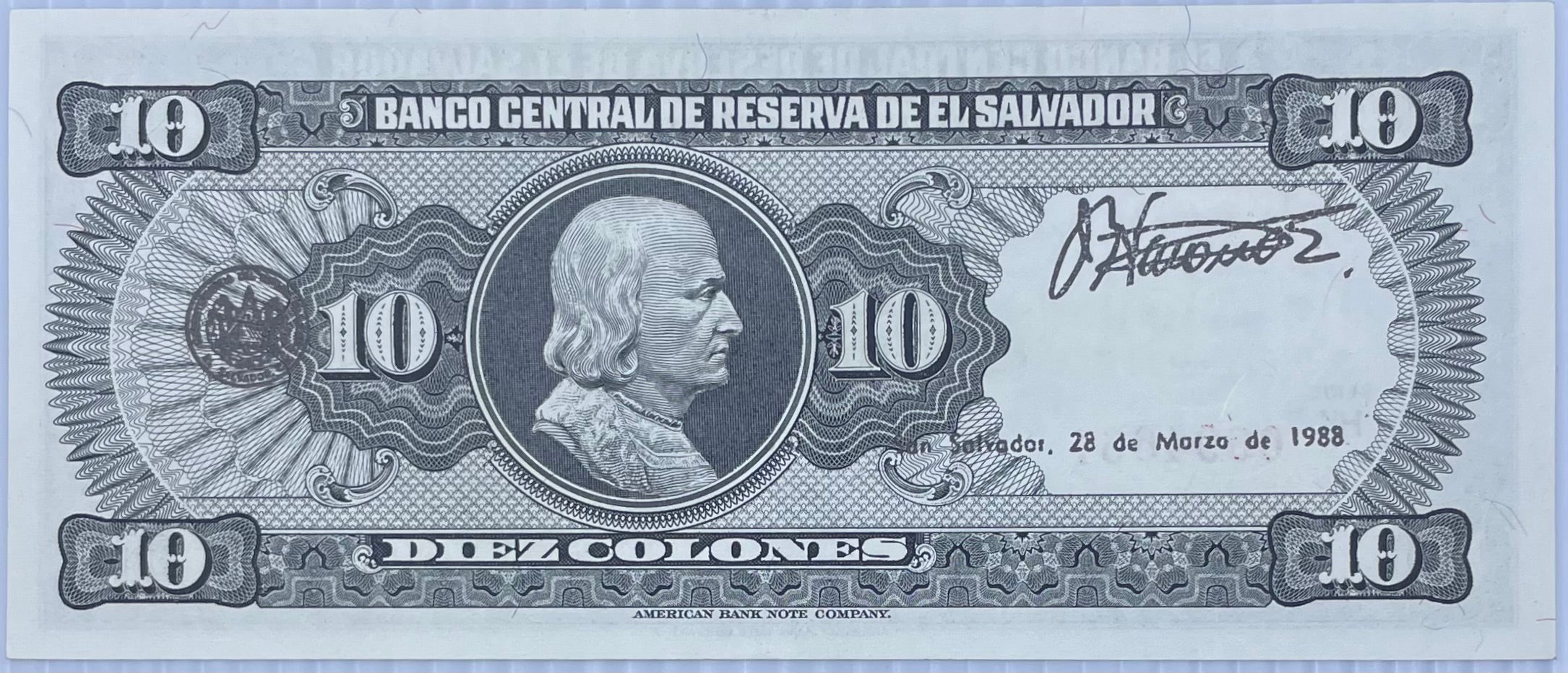 1988 El Salvador 10 Colones P-135 World Banknote