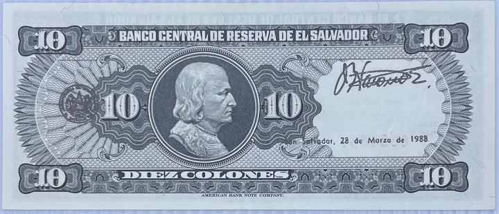1988 El Salvador 10 Colones P-135 World Banknote