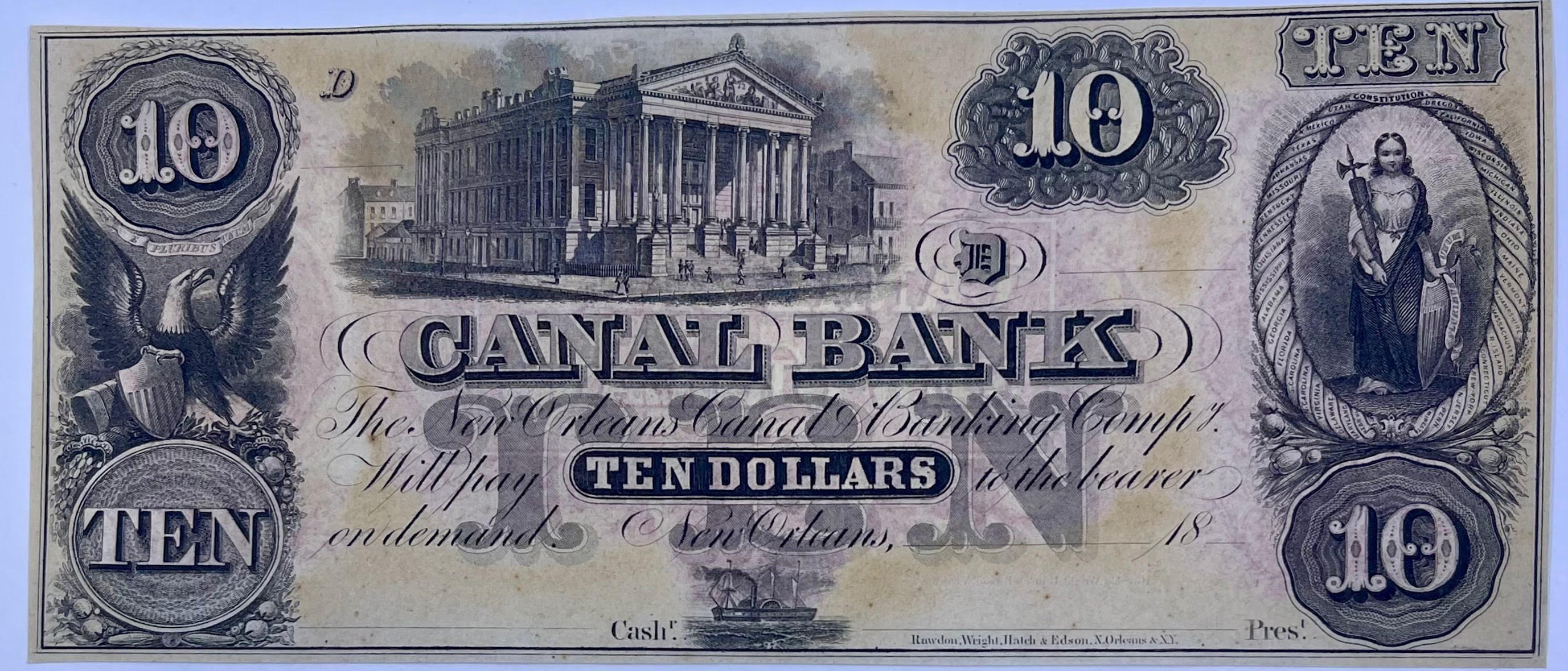 Louisiana USA Canal Bank New Orleans 10 Dollars Banknote UNC