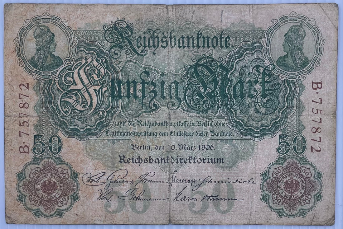1906 Germany 50 Mark P-26 Used World Banknote