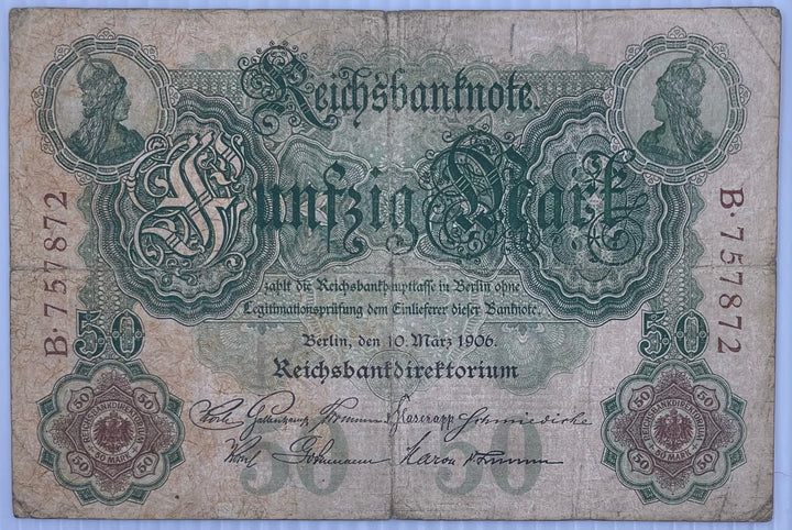 1906 Germany 50 Mark P-26 Used World Banknote