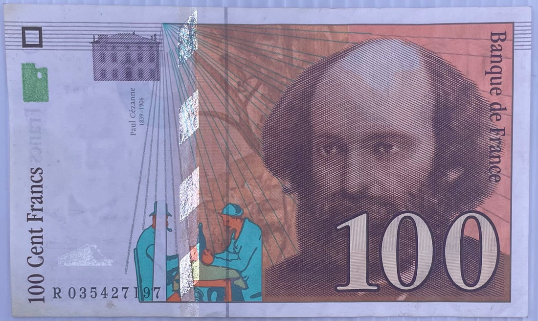 1997-1998 France 100 Francs banknote featuring Paul Cézanne and Mont Sainte-Victoire artwork