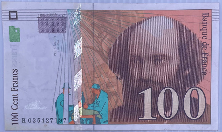 1997-1998 France 100 Francs banknote featuring Paul Cézanne and Mont Sainte-Victoire artwork