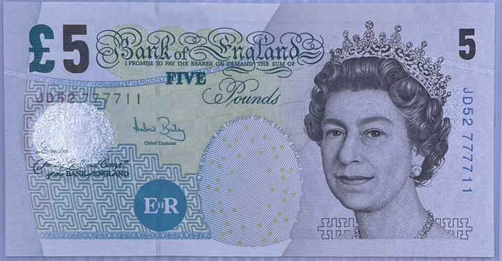 2002 (2004) England 5 Pounds QEII P-391C UNC Banknote front view