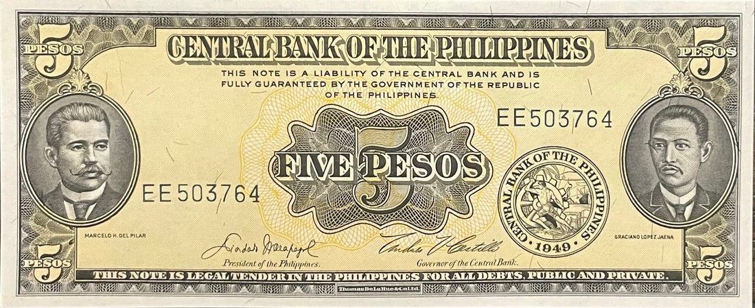 1949 Philippines 5 Pesos P-135e UNC banknote front view