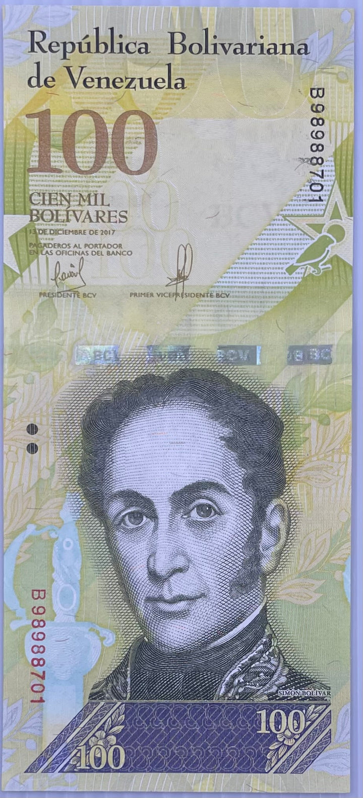 Venezuela 100000 Bolivares, 2017 P-100d UNC, World Banknote Currency