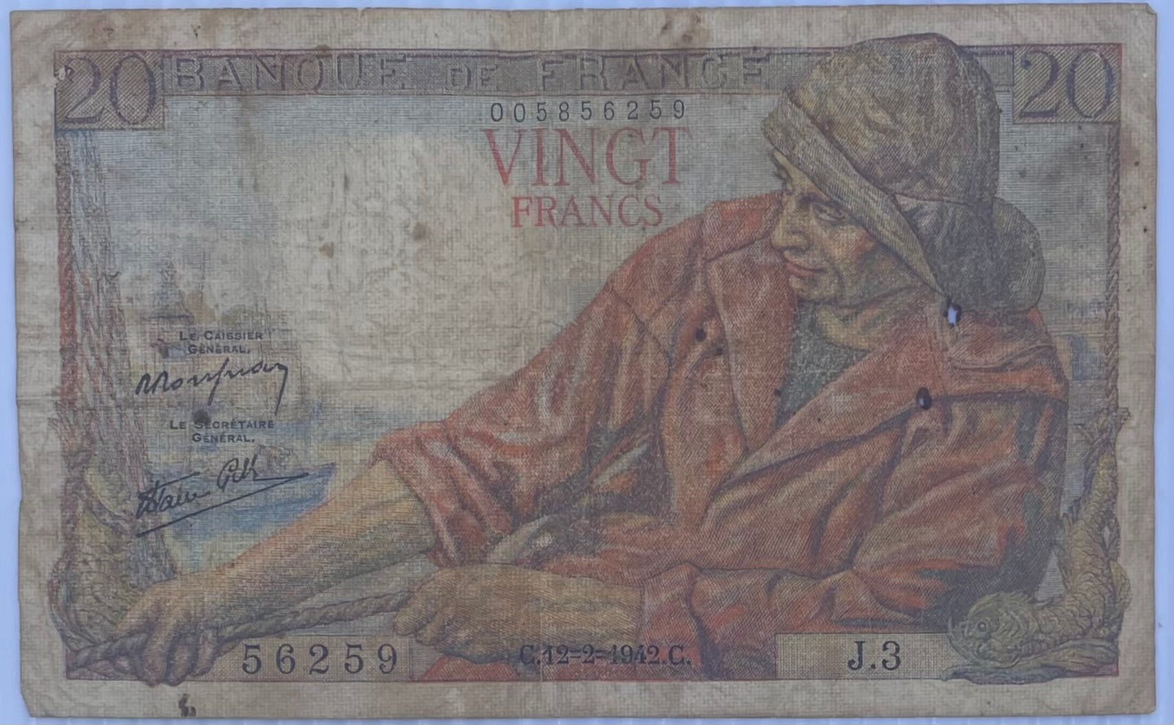 1942 France 20 Francs Circulated World Banknote