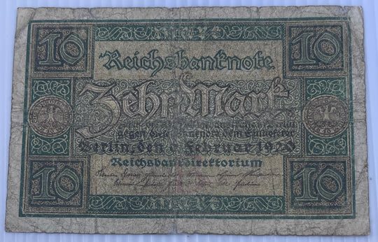 Germany 1920 10 Mark P-67 Circulated World Banknote Currency