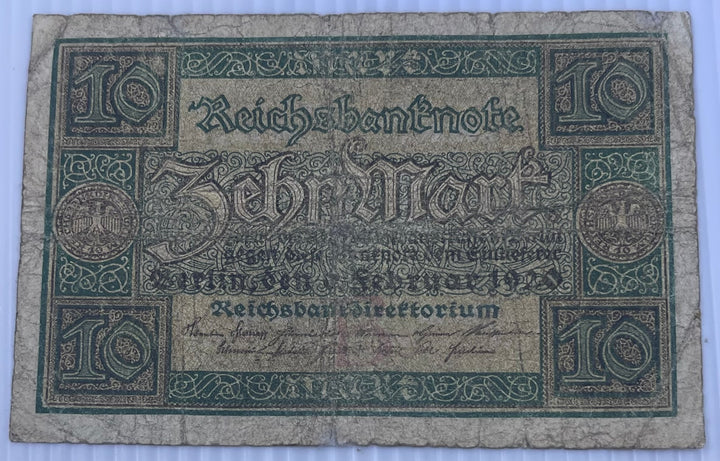 Germany 1920 10 Mark P-67 Used World Banknote Currency