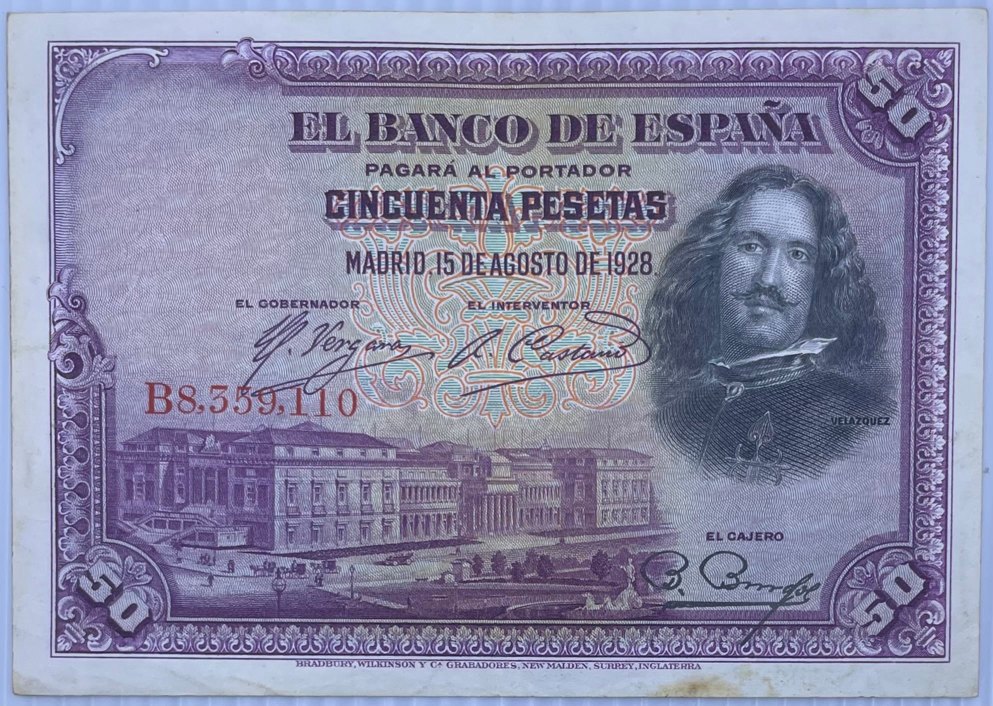 1928 Spain 50 Pesetas P-75 Circulated World Banknote