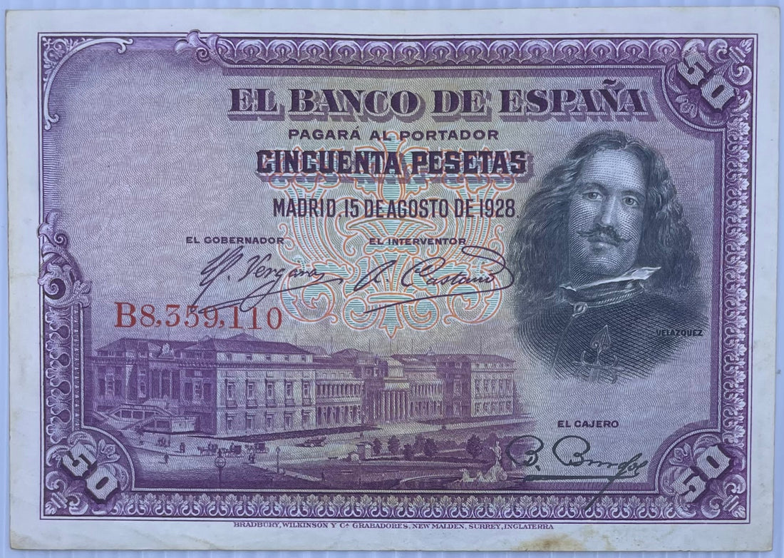 1928 Spain 50 Pesetas P-75 Circulated World Banknote