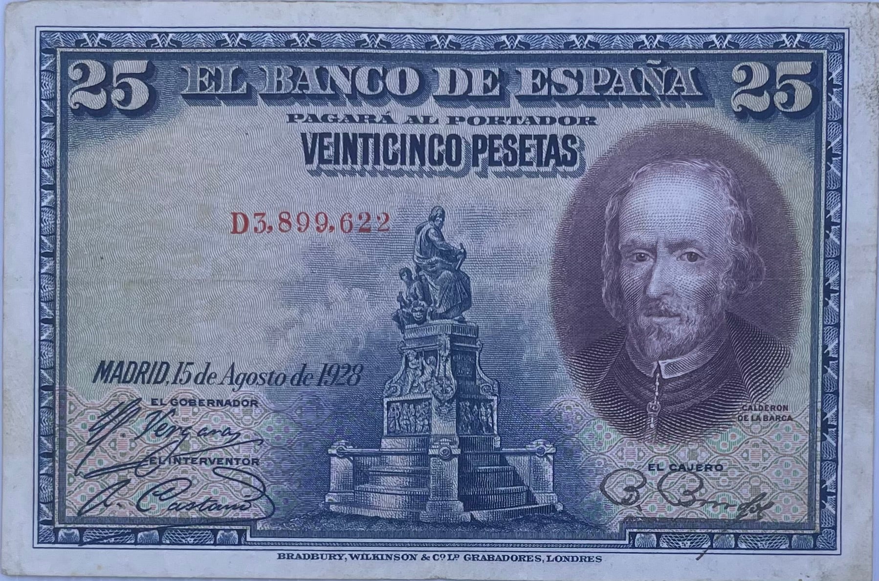 1923 Spain 25 Pesetas P-81 Used World Banknote