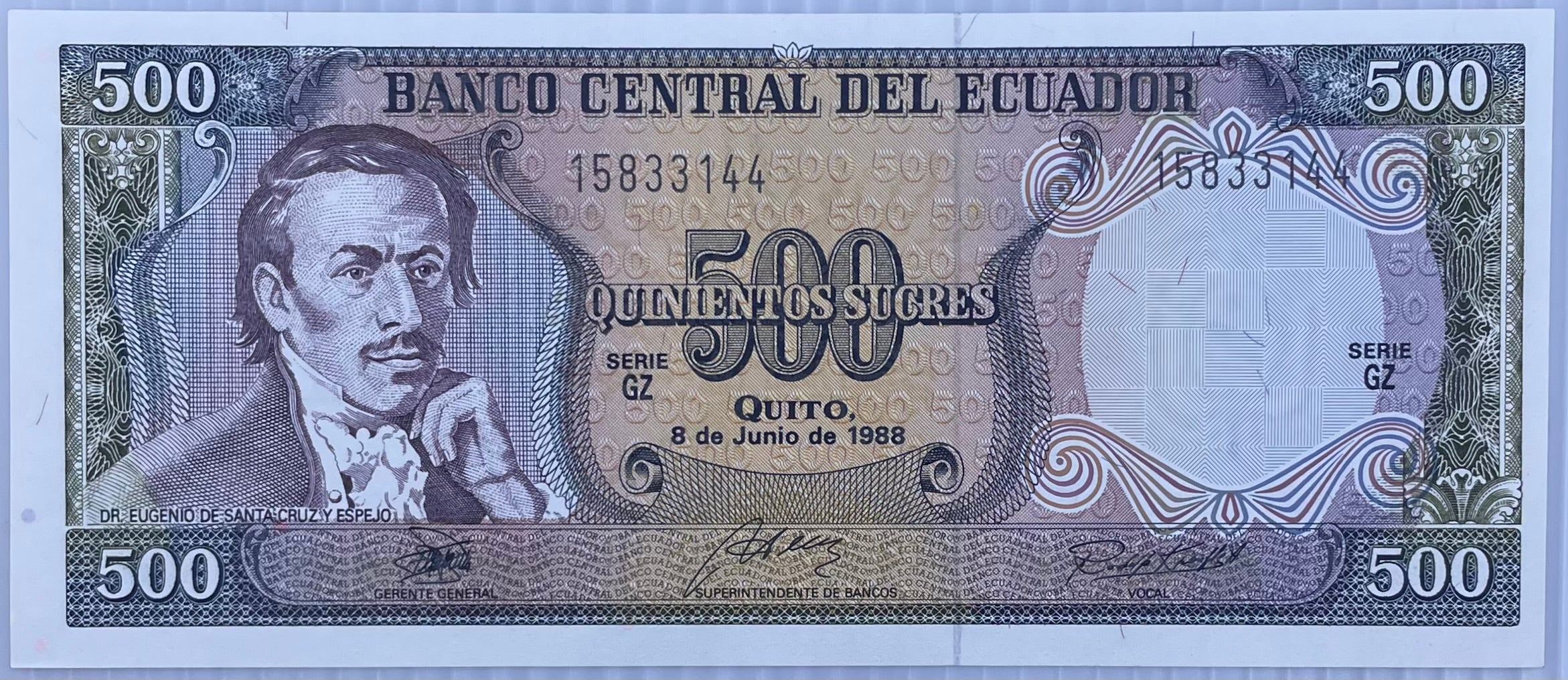 1988 Ecuador 500 Sucres P-124a  UNC Banknote