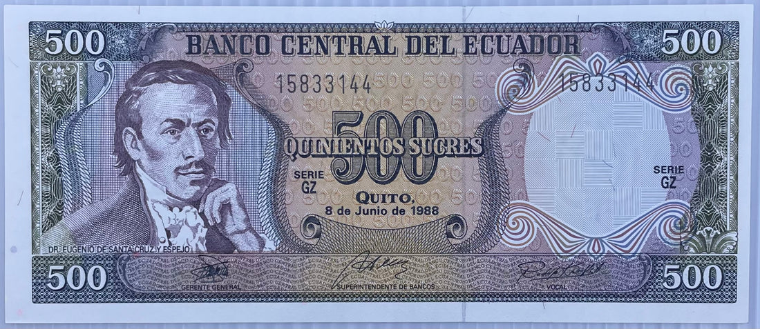 1988 Ecuador 500 Sucres P-124a  UNC Banknote