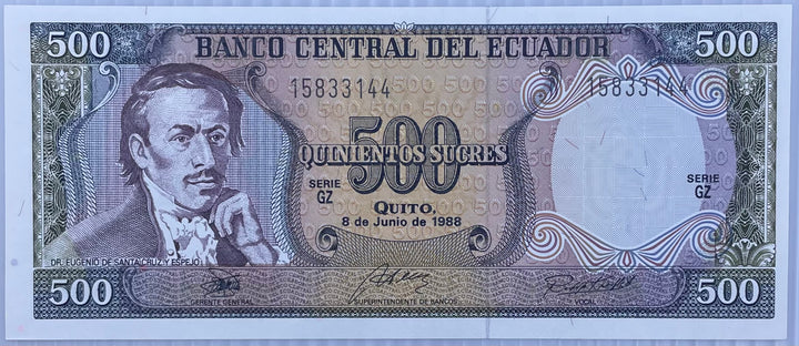 1988 Ecuador 500 Sucres P-124a  UNC Banknote