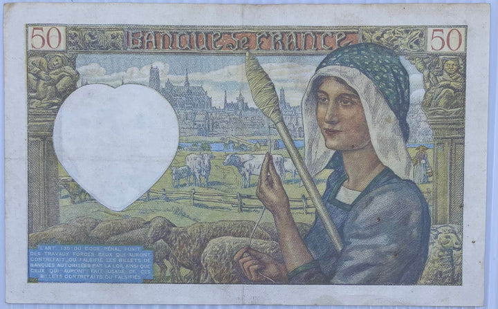 1941 France 50 Francs P-93 Circulated World Banknote