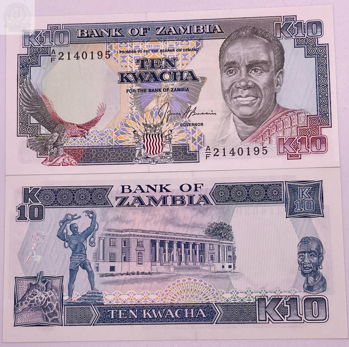 (2) Zambia 1991 10 Kwacha P31b UNC Banknote, Lot of 2 - Cool Coins & Notes