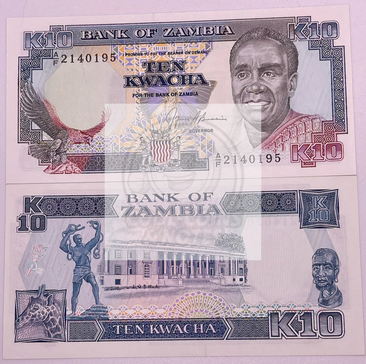 (2) Zambia 1991 10 Kwacha P31b UNC Banknote, Lot of 2 - Cool Coins & Notes
