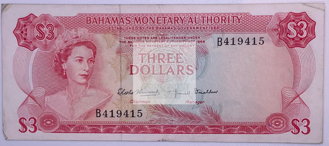 $3 Bahamas Monetary Authority P28a 1968 $3 Banknote - Cool Coins & Notes