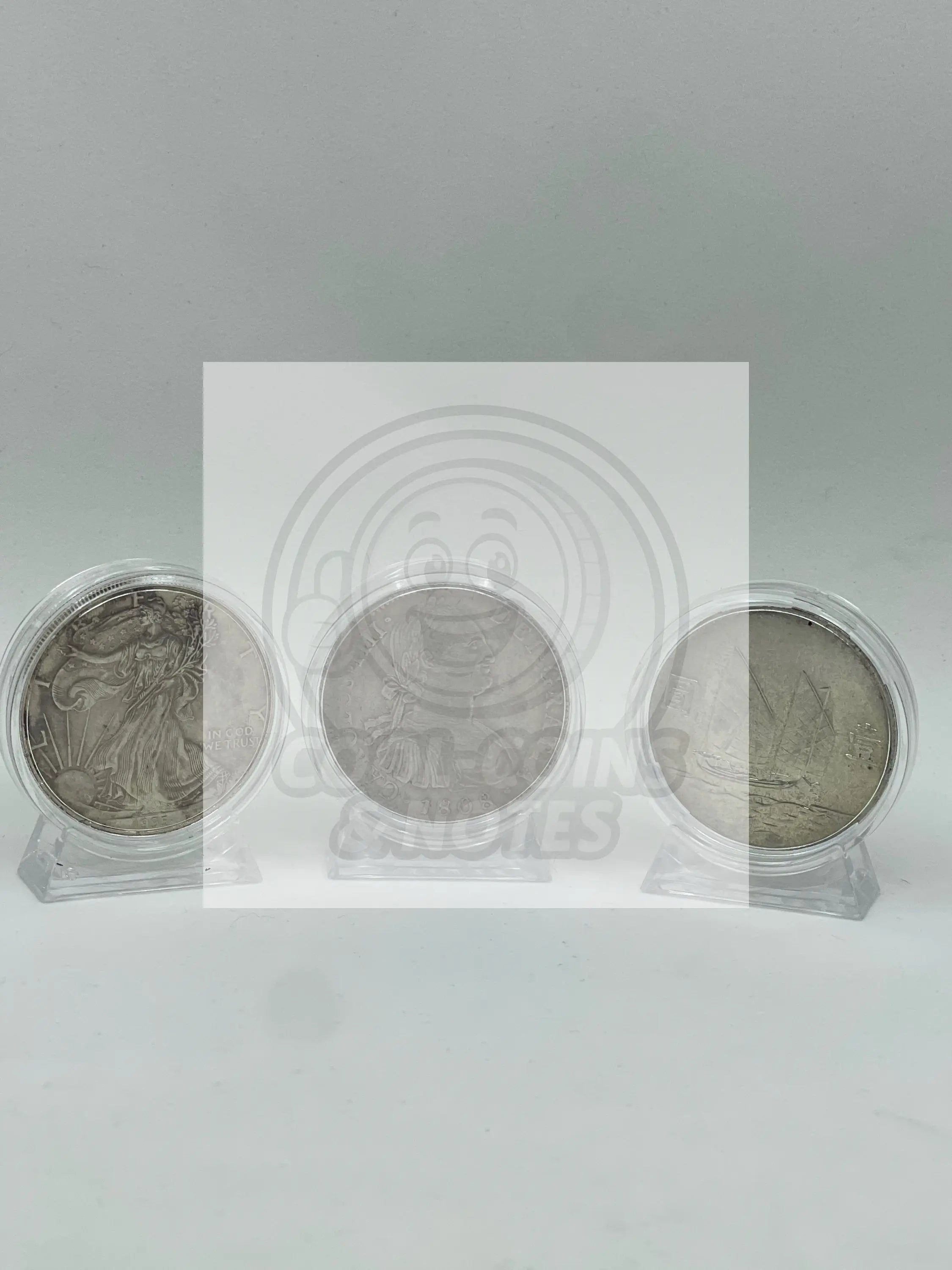 3 Coin Capsuls With Stand - Cool Coins & Notes