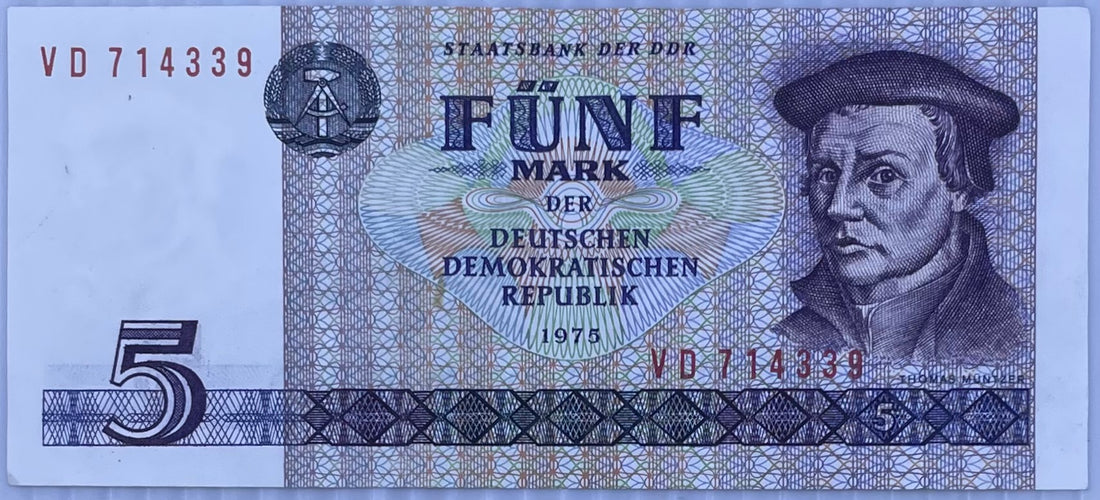DDR Germany 1975 5 Mark P-27 Used World Banknote Currency