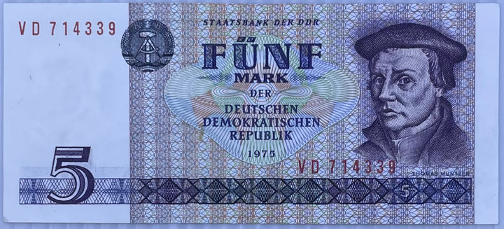 DDR Germany 1975 5 Mark P-27 Used World Banknote Currency