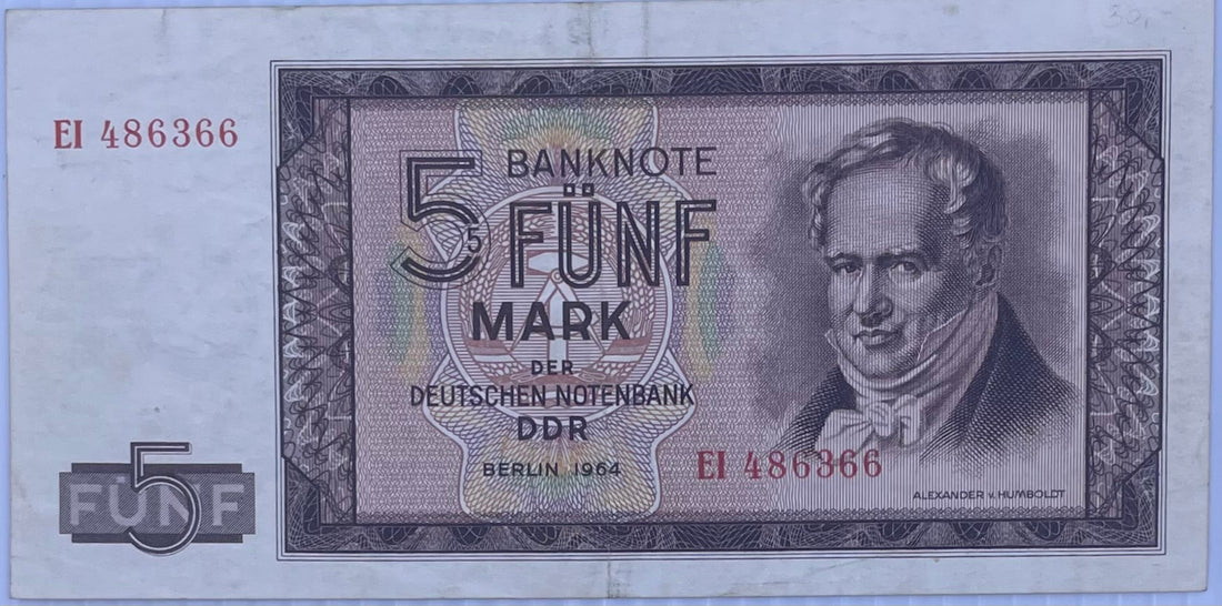 1964 Germany DDR 5 Mark P-22 Used World Banknote