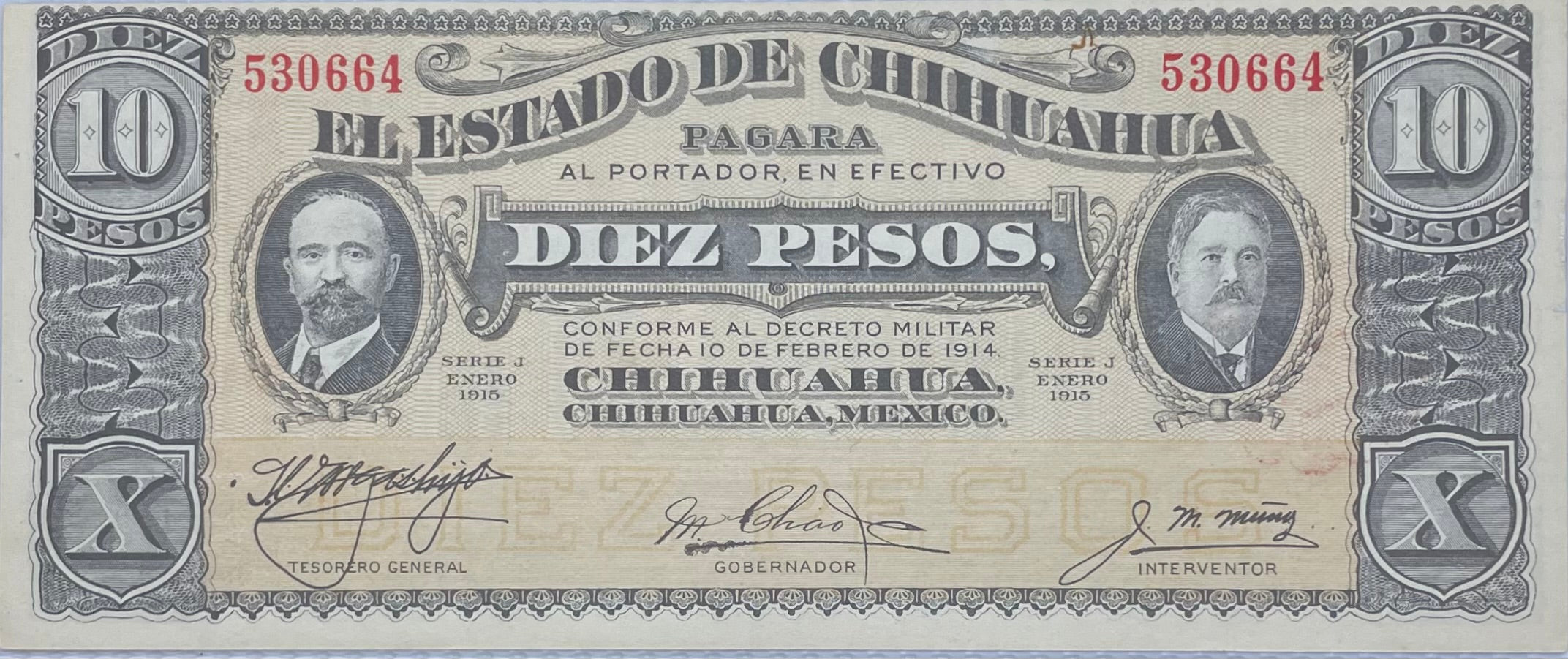 1914 Mexico Chihuahua 10 Pesos banknote vintage currency collectible