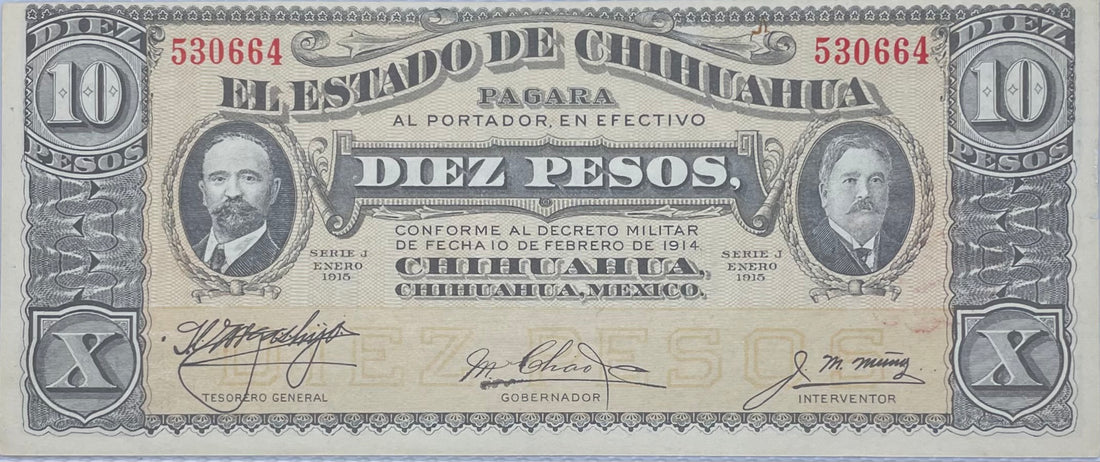 1914 Mexico Chihuahua 10 Pesos P-S533 Banknote