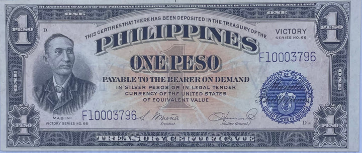 Philippines 1 Peso 1944 Series 66 P-94 WWII Victory World Banknote From Lot